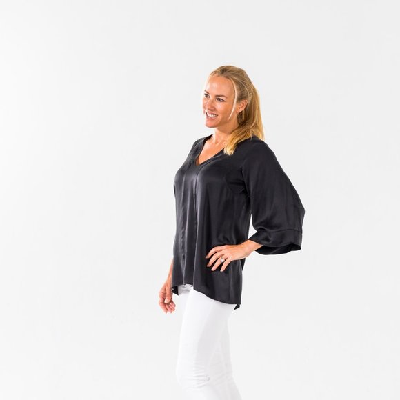 Black Wash Silk Charmeuse Tunic Top - Picture 3 of 5